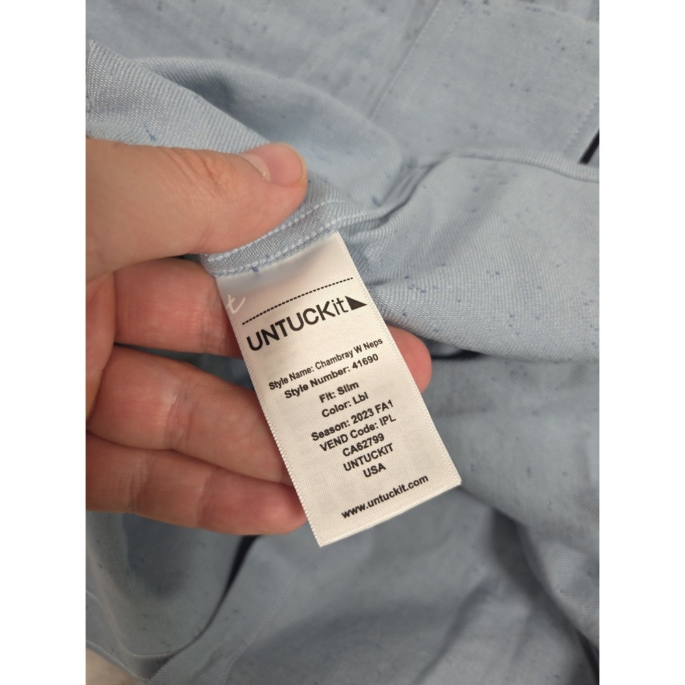 New Untuckit Shirt Mens XXL 2XL Slim Fit Chambray Neps Light Blue - Picture 8 of 9
